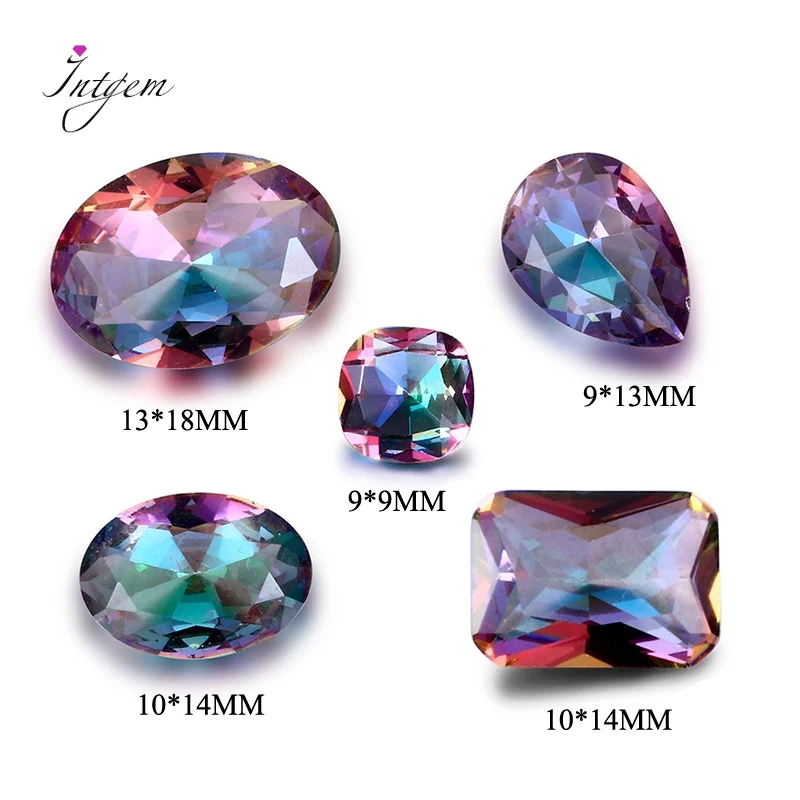 

Mysterious Rainbow Created Stone Beads Spinel Zircon Drop Square Rectangle Oval Loose Gemstone for Ring Jewelry DIY Gifts 10 Pcs