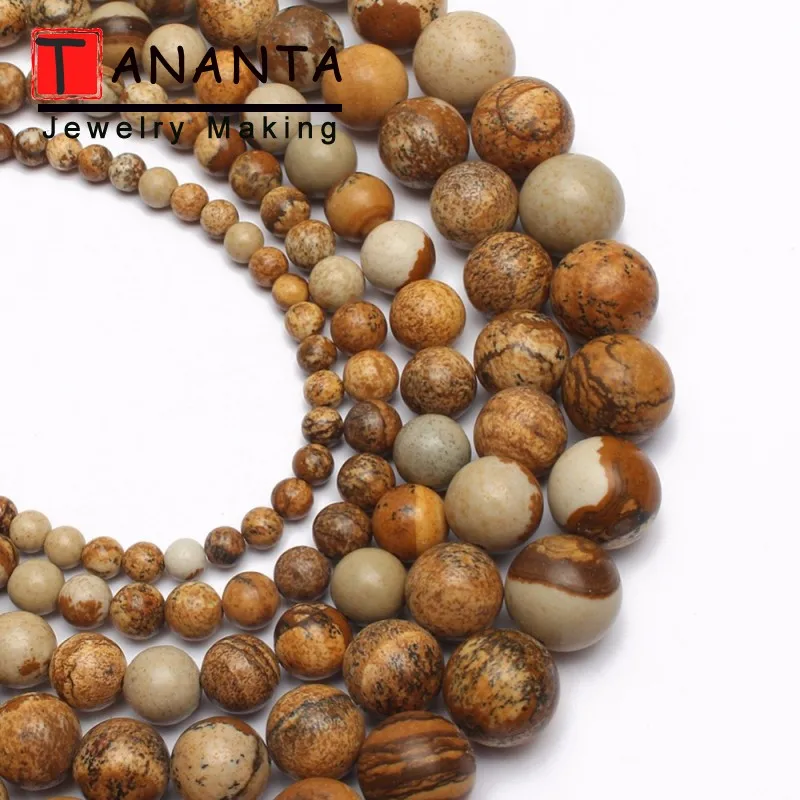 New Natural Stone Picture Jaspers Beads 4 6 8 10 12mm Round Loose Spacer DIY Beads For Jewelry Making Bracelets Necklace 15 Inch