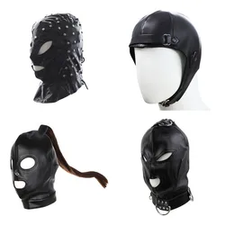 Exotic Accessories of SM Pu Leather Sex Black Head Bondage Hood with Open Eye Mouth for Erotic Couple Flirting Toys Mask Cosplay