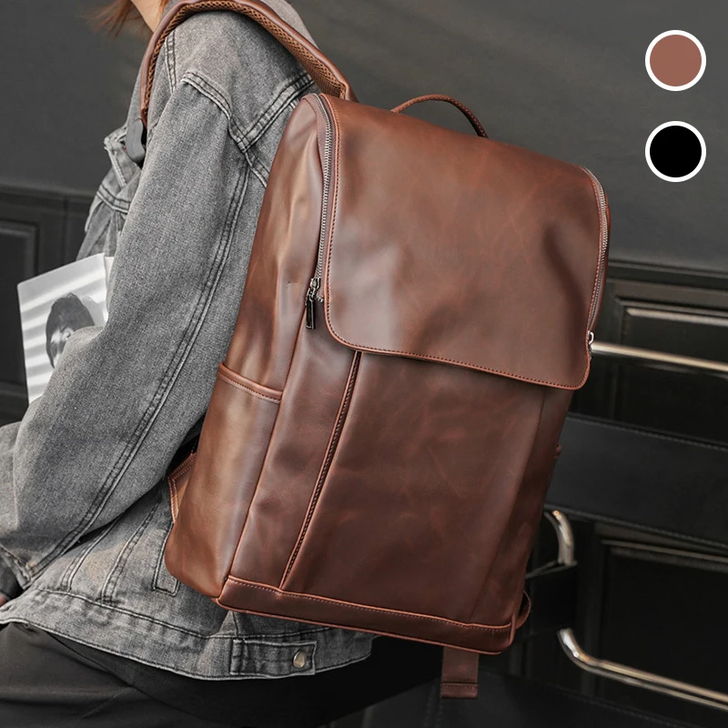 MANET Large Capacity Backpack Short-distance Travelbag Korean Style Student Bag Men's Pu Leather Handbag Computer Schoolbag