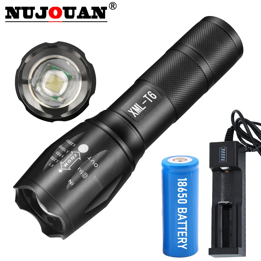 Linterna ultrabrillante LED T6, lámpara con cuentas, resistente al agua, con zoom, 5 modos de iluminación, reflector recargable por USB multifunción