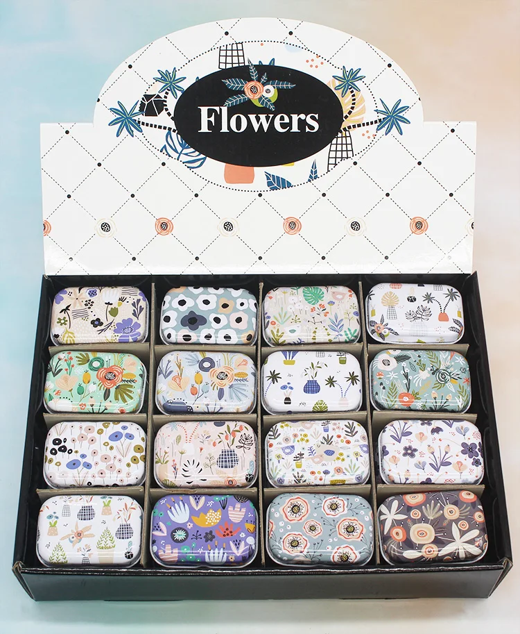 32Pcs (1 Box)  Flower Mini Tin Metal  Sealed Jar Packing  Jewelry Candy Box Small Storage Cans Coin Earrings Headphones Boxes