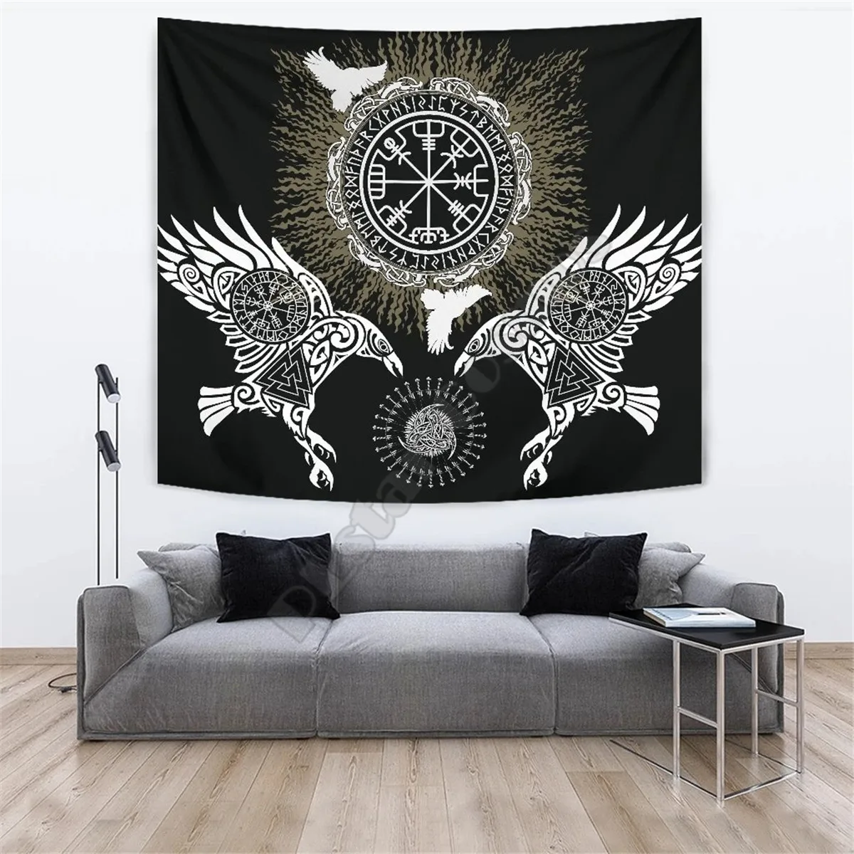 

Viking Style Tapestry Raven,Valknut and Vegvisir 3D Print Wall Tapestry Rectangular Home Decor Wall Hanging Home Decoration