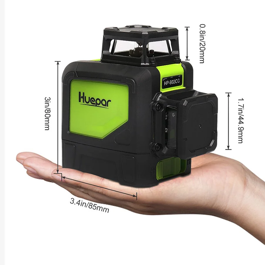 Imagem -02 - Huepar 902cg 360 Auto-nivelamento 3d Laser Nível Feixe Verde Poderoso Laser 3d 12 Linhas Laser Nível