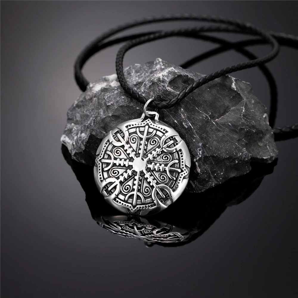 Nordische Runen Vegvisir Kompass-Halskette für Männer, verblasst nie, Edelstahl, Wikinger-Dreizack-Amulett-Anhänger, isländischer Vintage-Schmuck – Detail 9