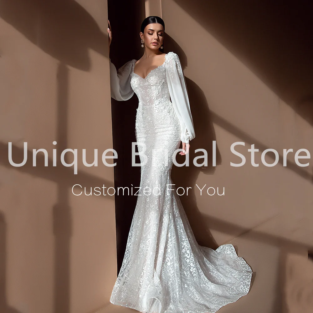 robes de mariage princesse UETEEY –robe de mariée sirène blanche en dentelle, Sexy, manches bouffantes détachables, avec traîne, élégante, pour les invités de mariage, 2021 robe de mariee de luxe