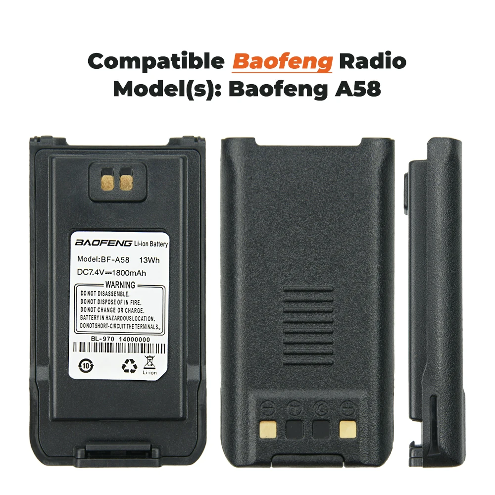 2pcs Original Baofeng A58 BF-A58 BL-970 7.4V 1800mAh Battery for Baofeng A58 Two Way Radio