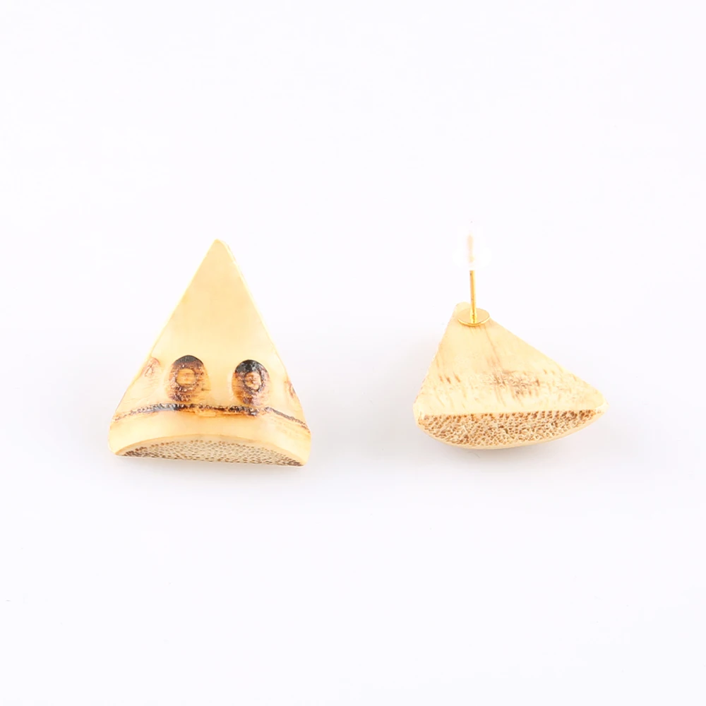 2025 New Nilerun Vintage Geometric Triangle Unique Handmade Natural Bamboo Root Ear Stud Earrings for Lovers Couples Men Women