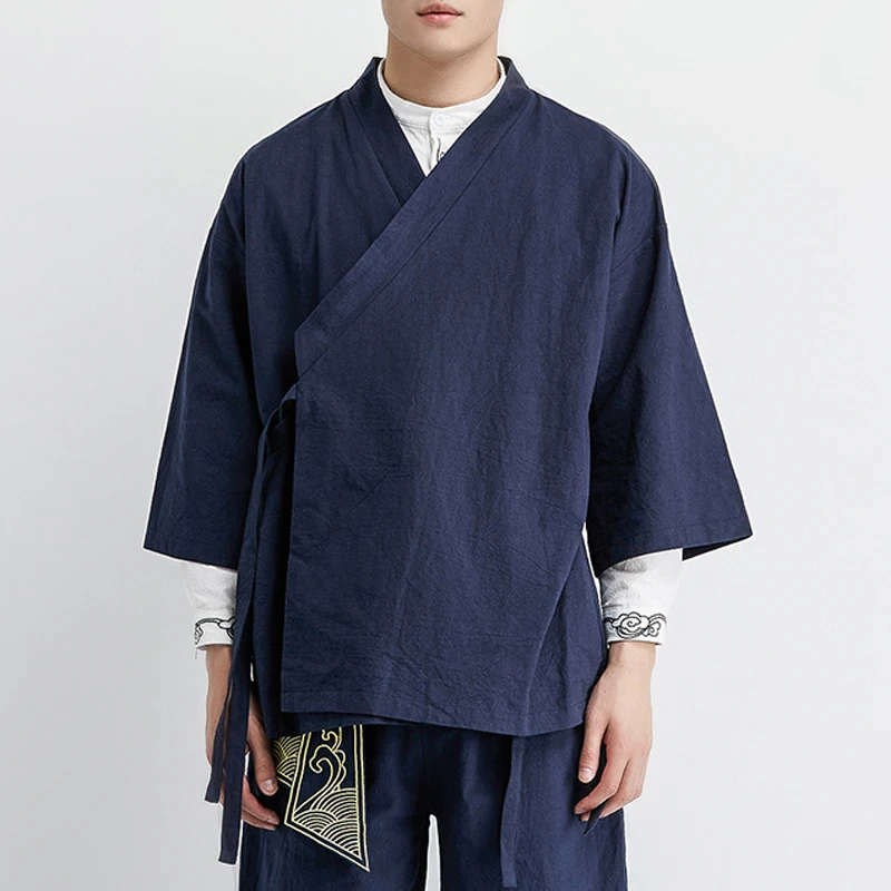 

Traditional Chinese Style Men Retro Fashion Loose Cardigan Jackets Coats Tops Japanese Harajuku Kimono Asian Oriental Clothing