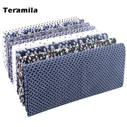 Teramila Grid Pattern Navy Blue Floral Plain Cotton Printed Patchwork Cloth Fabric for Art Sewing DIY Handmade Crafts Needlework