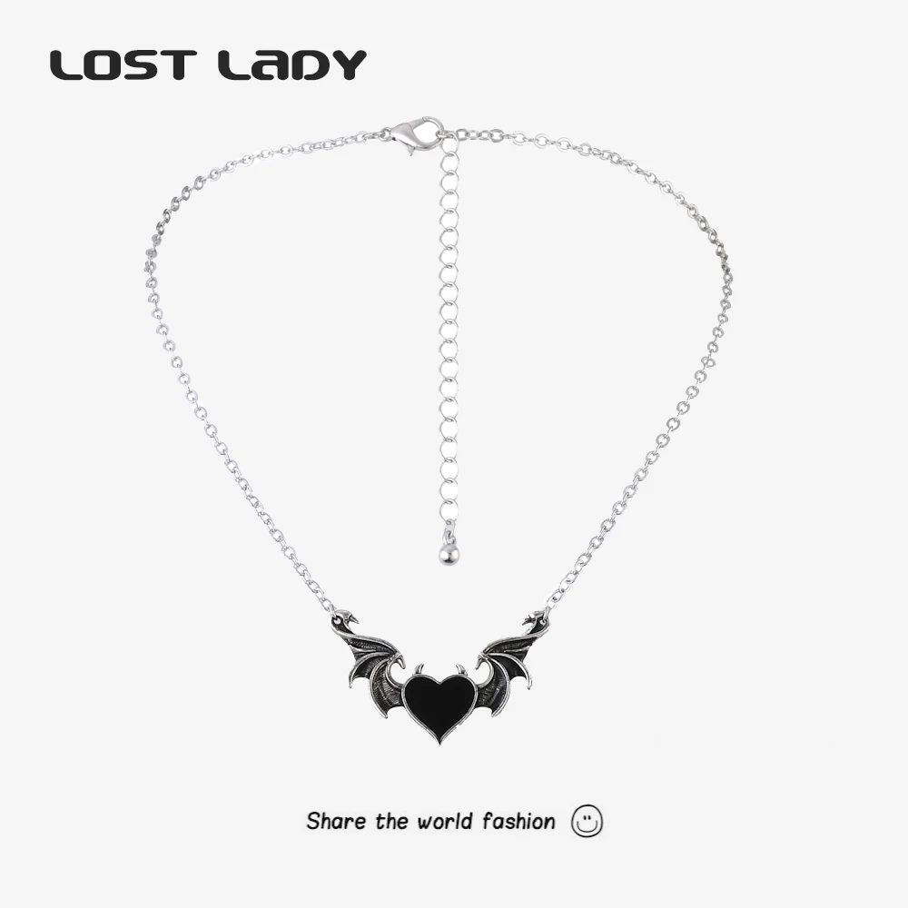 Lost Lady Fashion Necklace Women's Alloy Punk Style Hip-hop Black Devil Red Love Heart Pendant Necklace Party Gifts for Girls