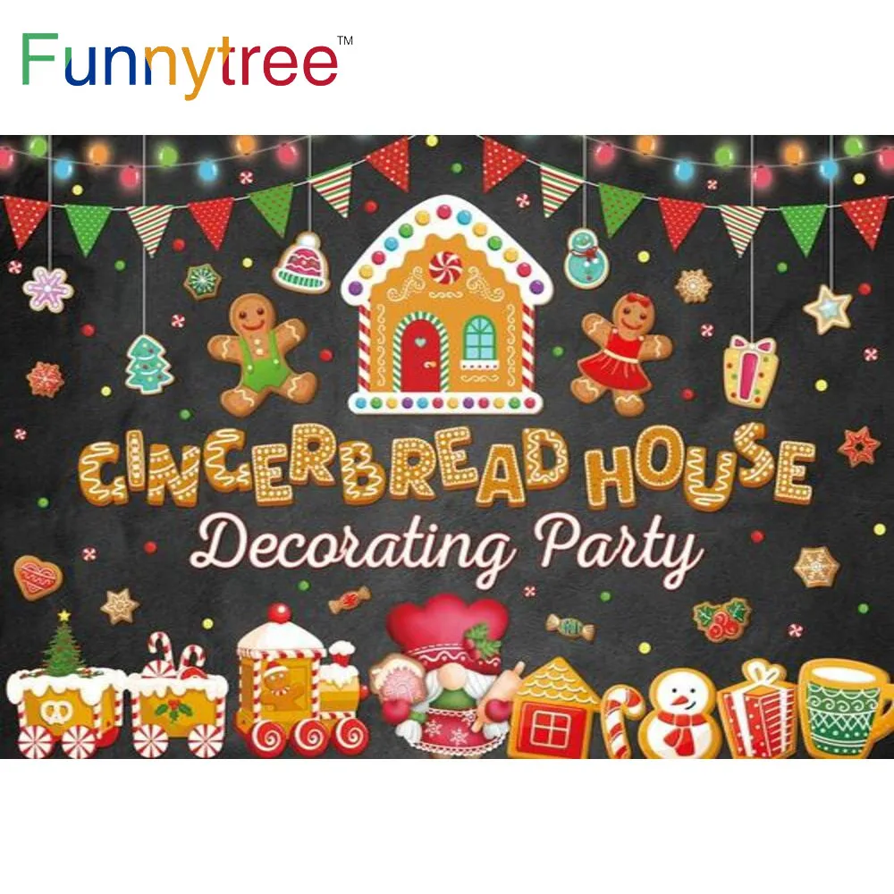 Funnytree Christmas Gingerbread Backdrop House Party Colourful Dots Banner Kids Snowman Gifts Sugar Tree Photophone Background