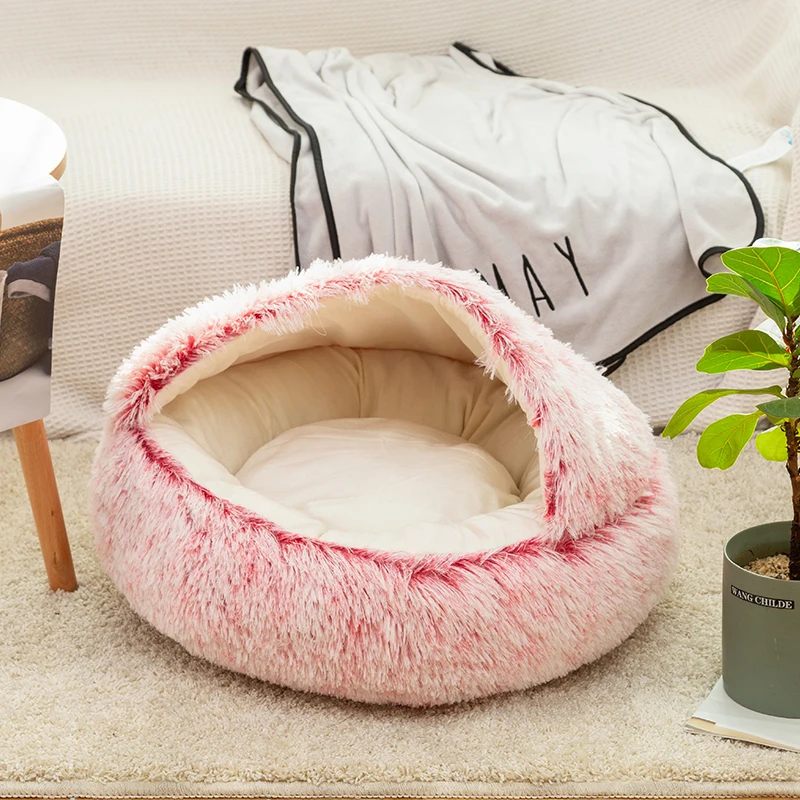 Cama redonda felpa cálida para gatos, gatitos y perros mini – Invierno - imagen 4