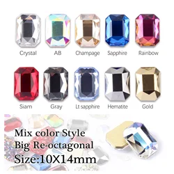 10X14mm Flat Back Nail Rhinestones Big Rectangle Crystals Shiny 3D Strass Gem Stone Manicure Decors Charms Jewelry