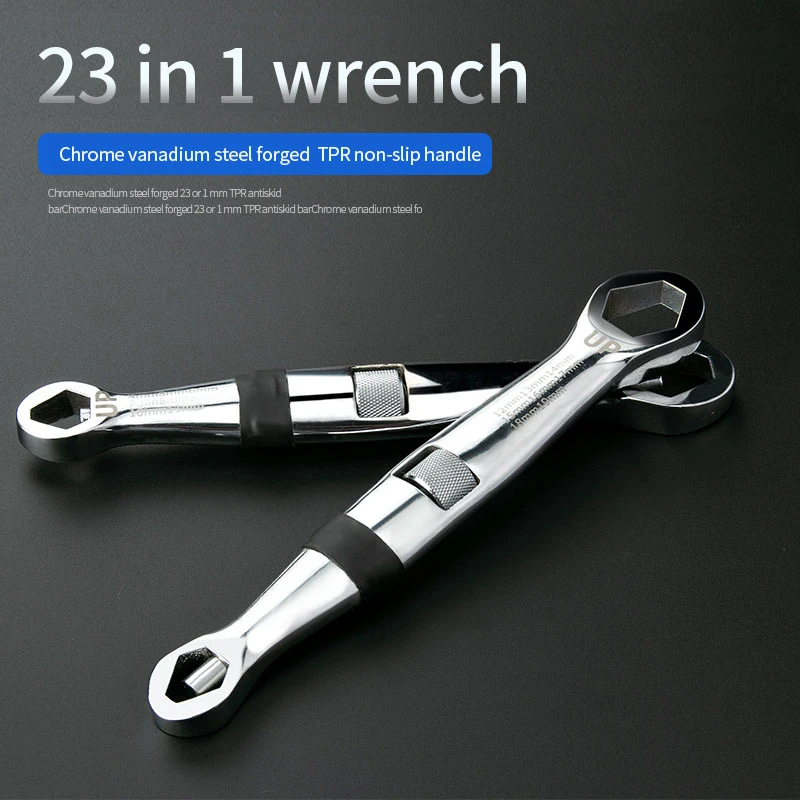 

23 In 1 Combination Box End Wrench TPR Anti-slip Handle CR-V Forged High Hardness 4-19mm Socket Wrench Universal Repair Tool