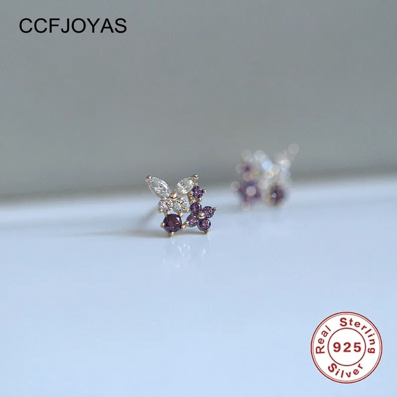 

CCFJOYAS Korean Style INS 925 Sterling Silver 14k Gold Plating Lavender Small Butterfly Stud Earrings for Women New Arrival 2021