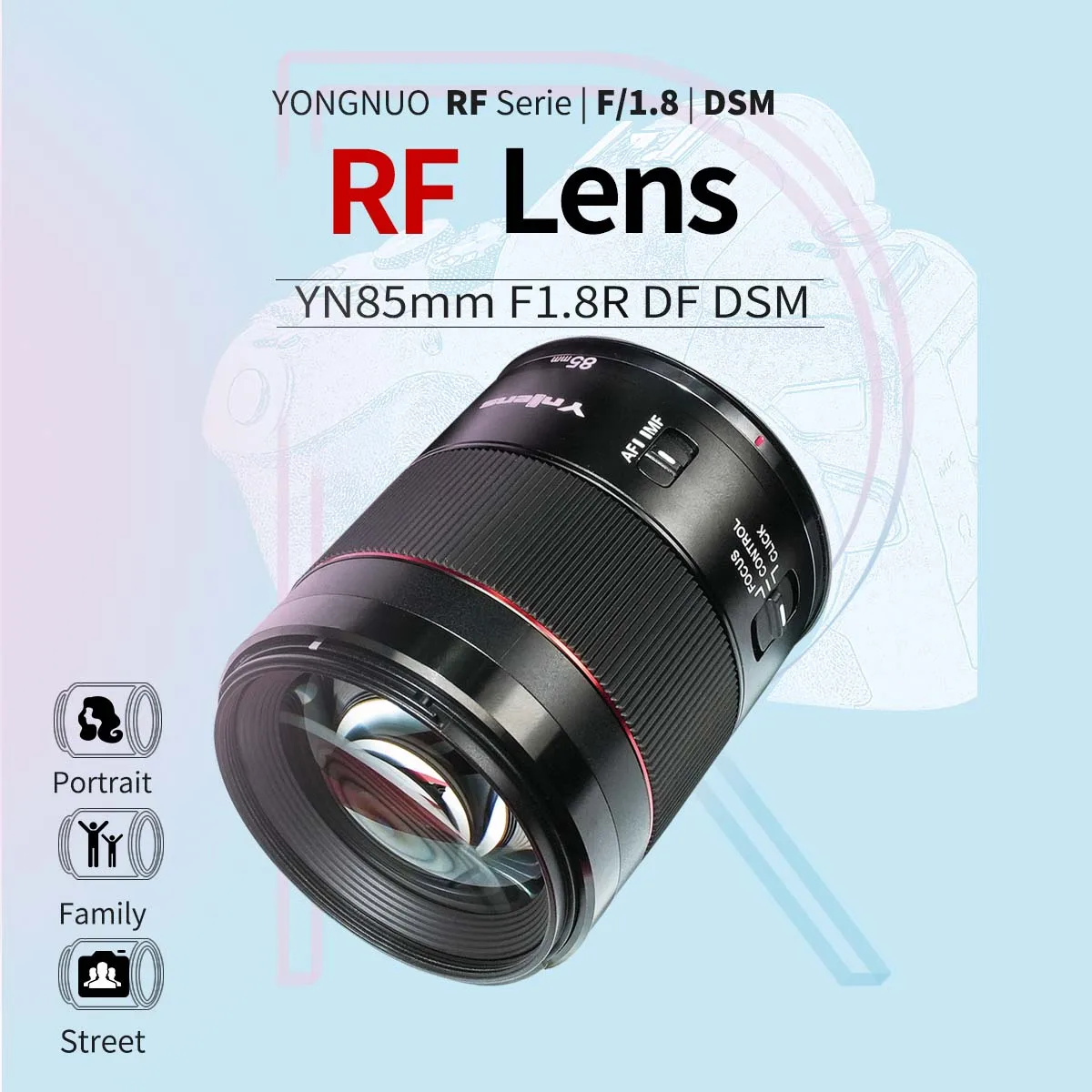 YONGNUO YN85mm F1.8R DF DSM Full Frame Camera Lens Auto Manual Focus for Canon RF EOS-R Mount 85mm F1.8 Portrait Lens