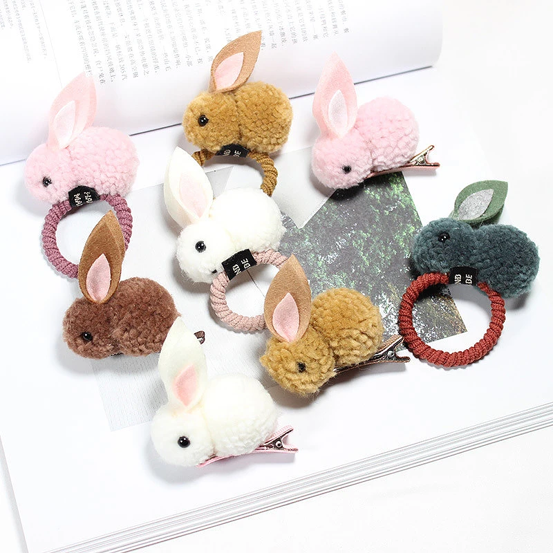 Fashion Cute Ball Rabbit Hair Ring Female Tie Rope Korean Elastic Rubber Hair Bands Bunny Hair Clip Children's Hair Accessories