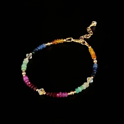 Lii Ji Sapphire Emerald Ruby Austrian Crystal 14K Gold Filled /Stainless Steel Bracelet Natural Gemstone Handmade Jewelry