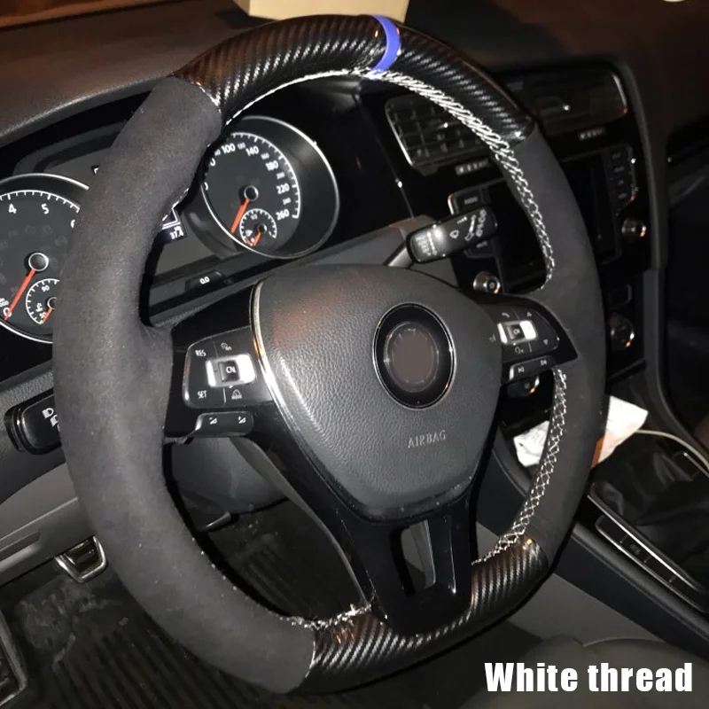 CARDAK Carbon Fiber Leather Suede blue Marker Steering Wheel Cover for Volkswagen Golf 7 Mk7 New Polo Passat B8 Tiguan