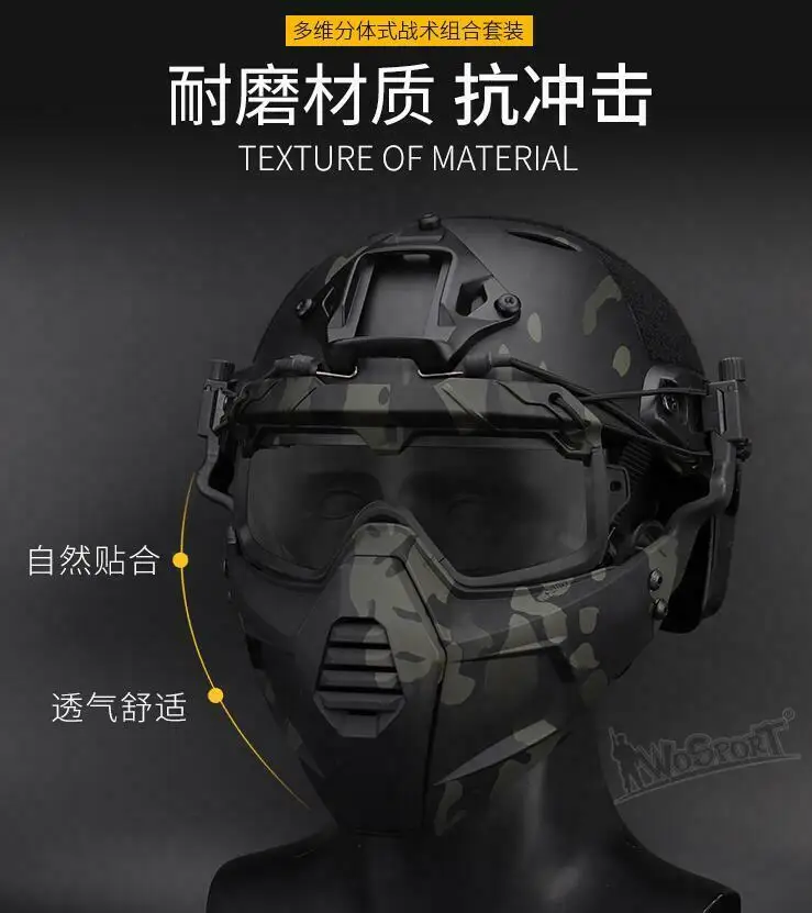 WOSPORT Tactical helmet Split type Half Face Mask & Safety Goggle Lens & Set