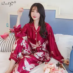 Autumn Winter Pyjamas Set Women Silk Satin Long Sleeve Nightwear Female Pyjamas Sleepwear Sets Soft Home Clothes for Women