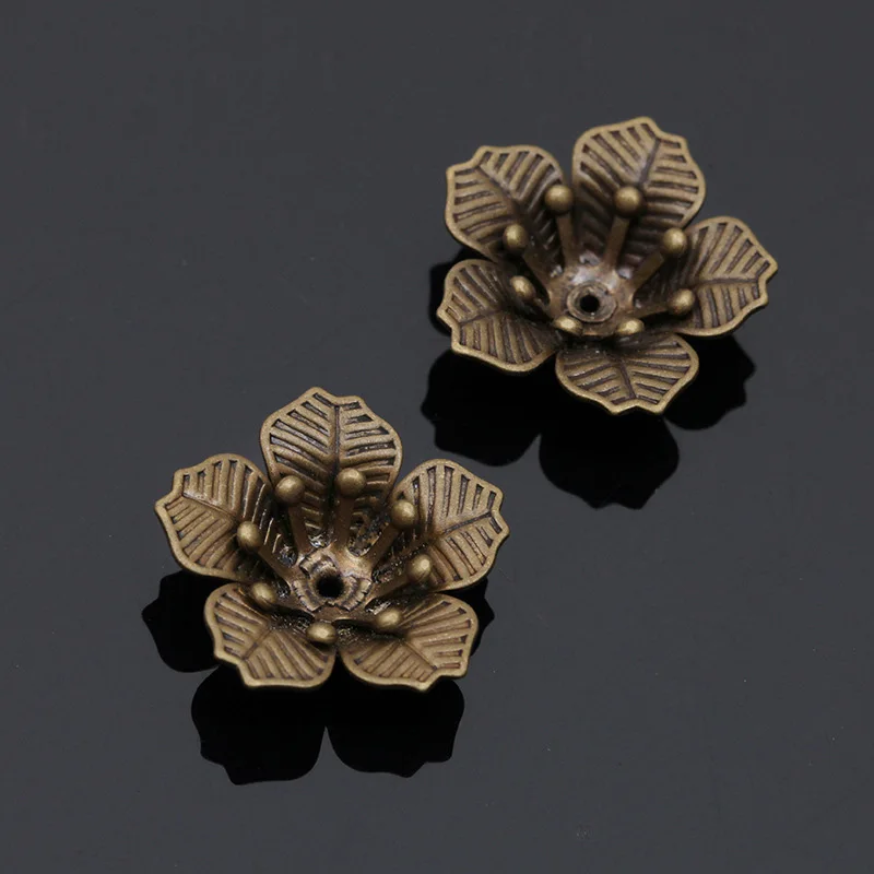 Mibrow New 20pcs/lot 16*6mm Double Layer Copper Flower Bead Caps Filigree Loose Spacer Bead End Caps For DIY Jewelry Making