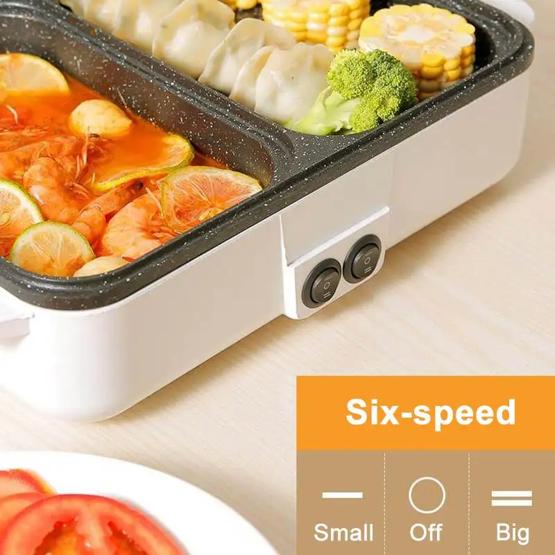 110V/220V 2 IN 1 Electric Hot Pot Cooker BBQ Grill Multicooker Electric BBQ Grill Non Stick Plate Barbecue Pan Dormitory Hot Pot