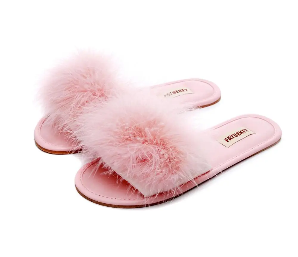 FAYUEKEY 2023 New Spring Summer Home Cotton Plush Fur Slippers  PU sole Furry Slide Women Indoor Floor flip flop Flat Shoes