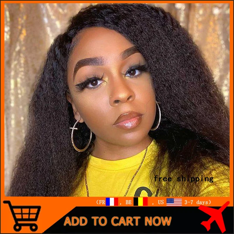 Kinky Straight Human Hair Wig Yaki Straight Full Machine Made Wigs For Black Women Natural Brazilian Human Hair Wig 150% Density