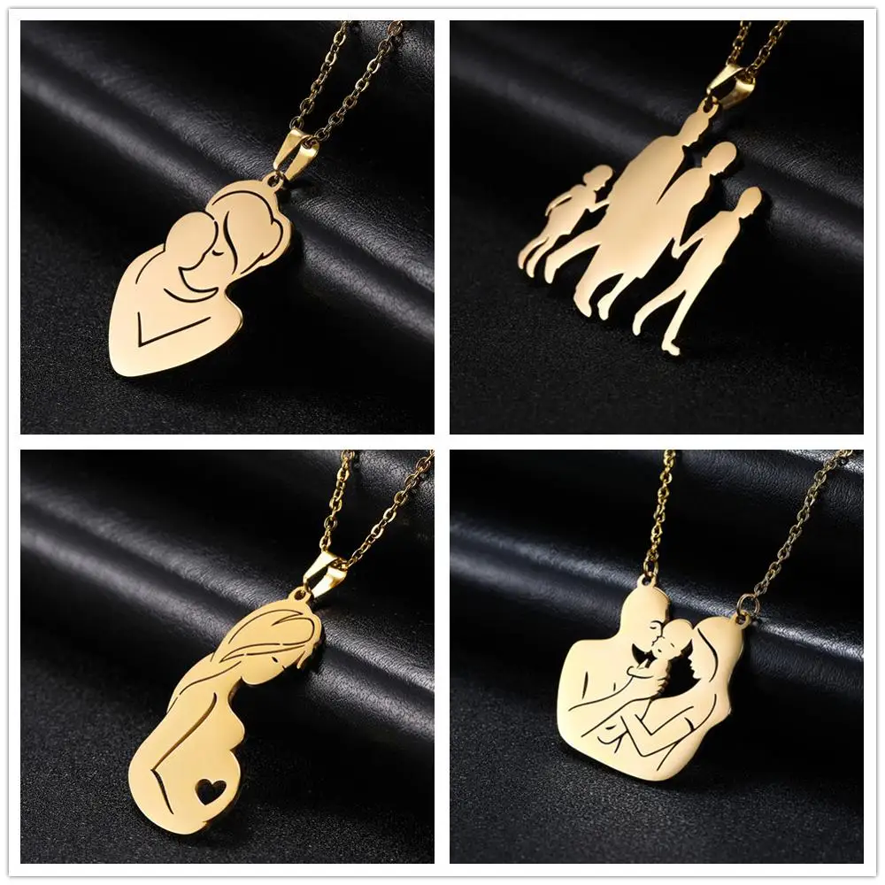 Cazador Lovely Family Pendant Necklaces Mom Dad Children Baby Pregnant Woman Stainless Steel Choker Jewelry Mother Day Gift New