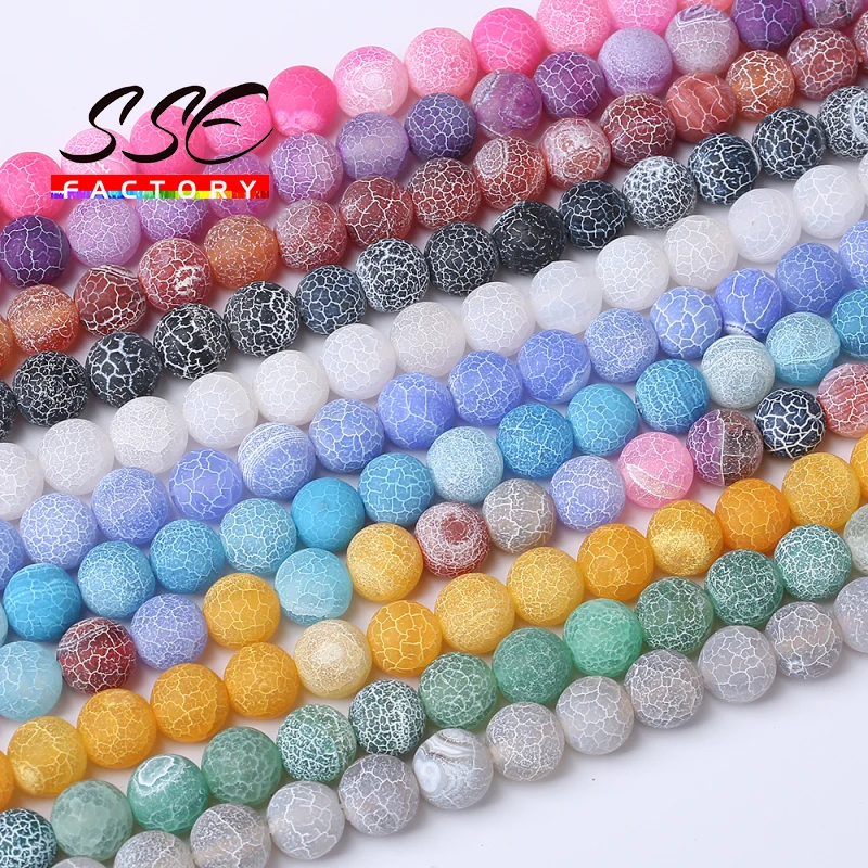 Natural Stone Beads Frost Purple Red Blue Black Gray Cracked Dream Fire Dragon Veins Agates Beads For Jewelry Making 15\