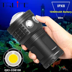 10400mah IPX8 Profession Diving Flashlight Photography LED Light Underwater 80m COB Torch Lamp multifunction Powerful dive light