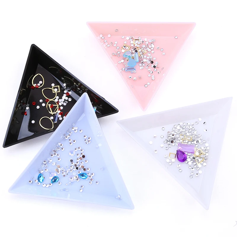 20pcs Triangle Rhinestones Tray Beads Crystal Plastic Storage Plate For Nail Art Sorting DIY Tools Handmade Accessories