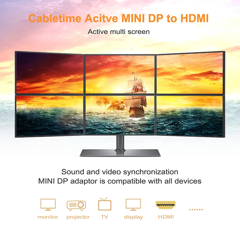 CABLETIME Thunderbolt Mini DP zu HDMI Aktiv-Adapter M/F Mini DisplayPort zu HDMI-Kabel für MacBook Pro Air iMac Projektor C065 – Detail 11