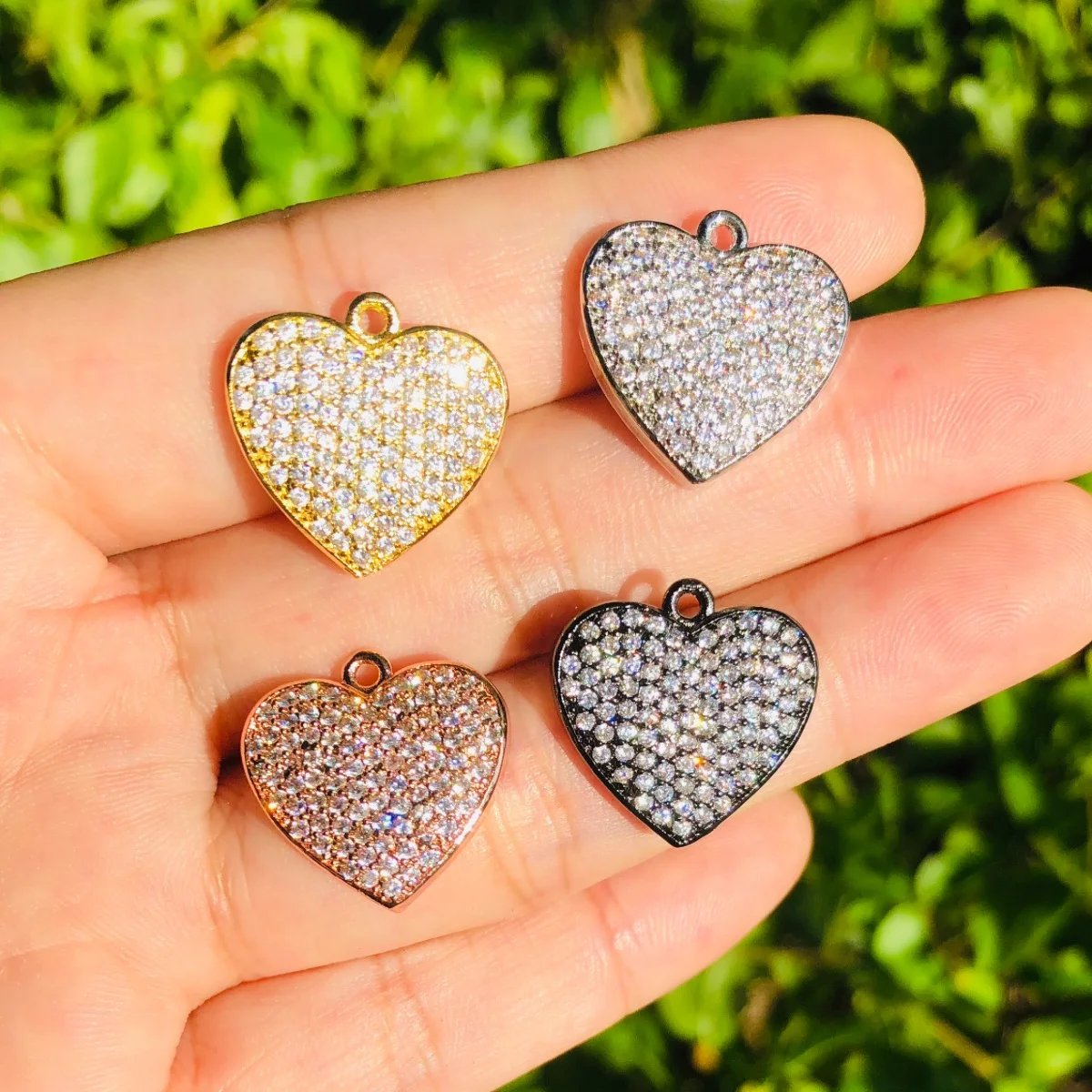 5pcs Heart Girl Necklace Pendants Cubic Zirconia Pave Gold-Plate Charm for Women Bracelet Making Jewelry Bangle Accessory Supply