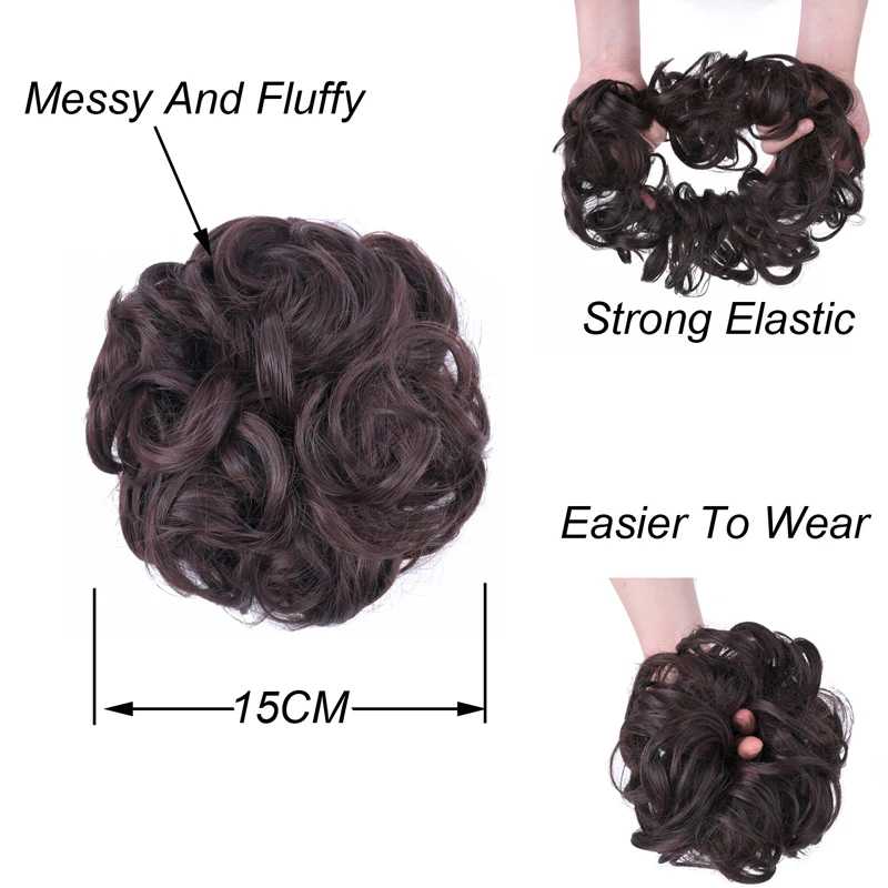 Moño de pelo sintético más grueso y esponjoso, Scrunchies desordenados, moño elástico Updo, 75 gramos, 1 unidad