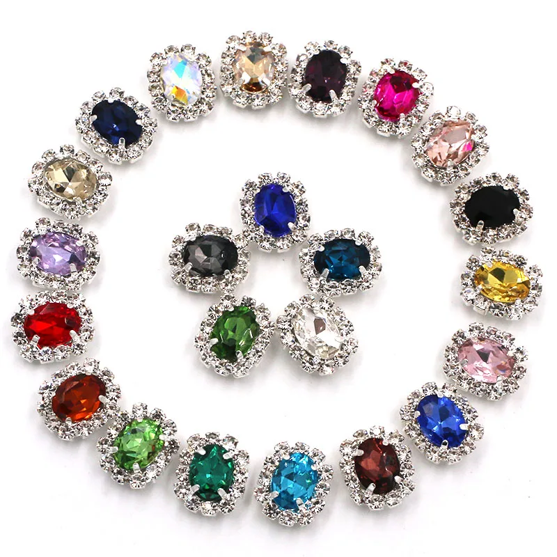 Clothing Accessories 6X8mm Oval Shape Glass Nail Rhinestones Gold Claw Setting Cup Chain Rim Crystal Button For Dress/Bags/Shoes