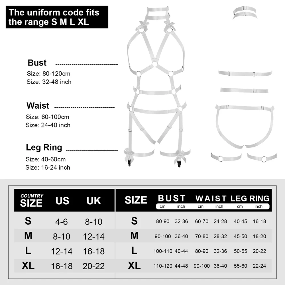 White Strappy Bow Cage Bra Harness For Women Belt Punk Goth Accessories Festival Rave Wear Costume Erotic Lingerie Set Garters