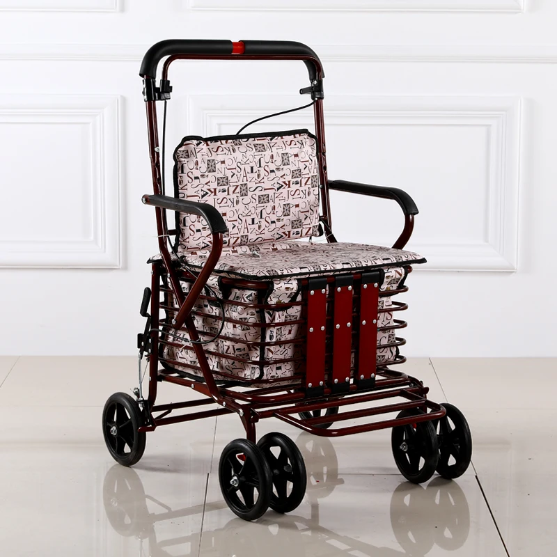 Elderly Trolley Can Sit  Push Elderly Shopping Cart  shopping  Luggage Trolley Seat Folding Walking baby stroller  travel pram