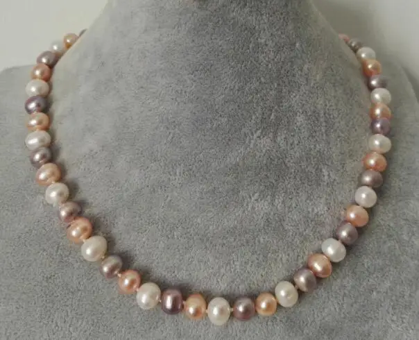 

Classic 7-8mm white pink purple freshwater pearl choker Necklace 925 silver clasp Jewelry 35cm 43cm 17inch