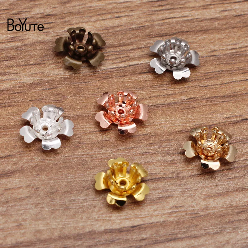 BoYuTe (100 Pieces/Lot) 10*5MM Two-Layer Metal Brass Flower Materials Handmade Diy Jewelry Accessories Parts Wholesale