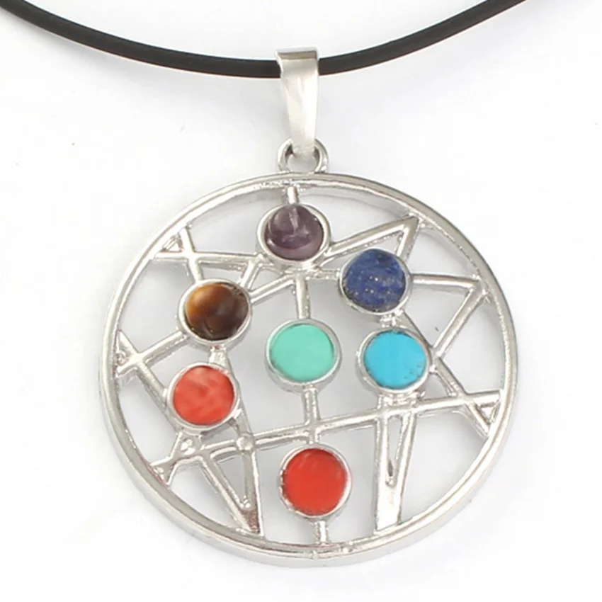 100-Unique 1 Pcs Charm Silver Plated Healing Chakra Flower of Life With 7 Color Stone Beads Pendant