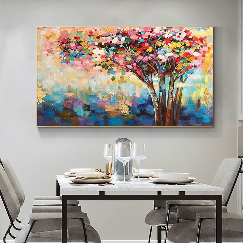 

Modern Oil Painting Printed on Canvas Tree Flower Landscape Posters and Prints Wall Picture for Living Room Interior Home Decor