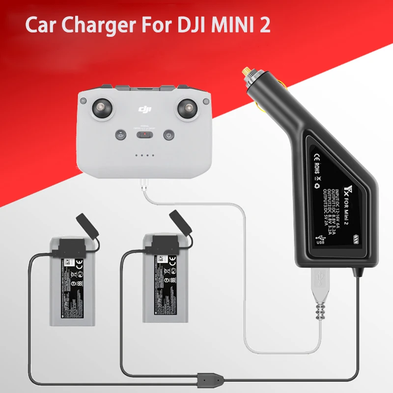 Car Charger For DJI Mini 2/SE Outdoor Dual-Battery W USB Port Remote Controller Battery Car Charging Drone Accessories