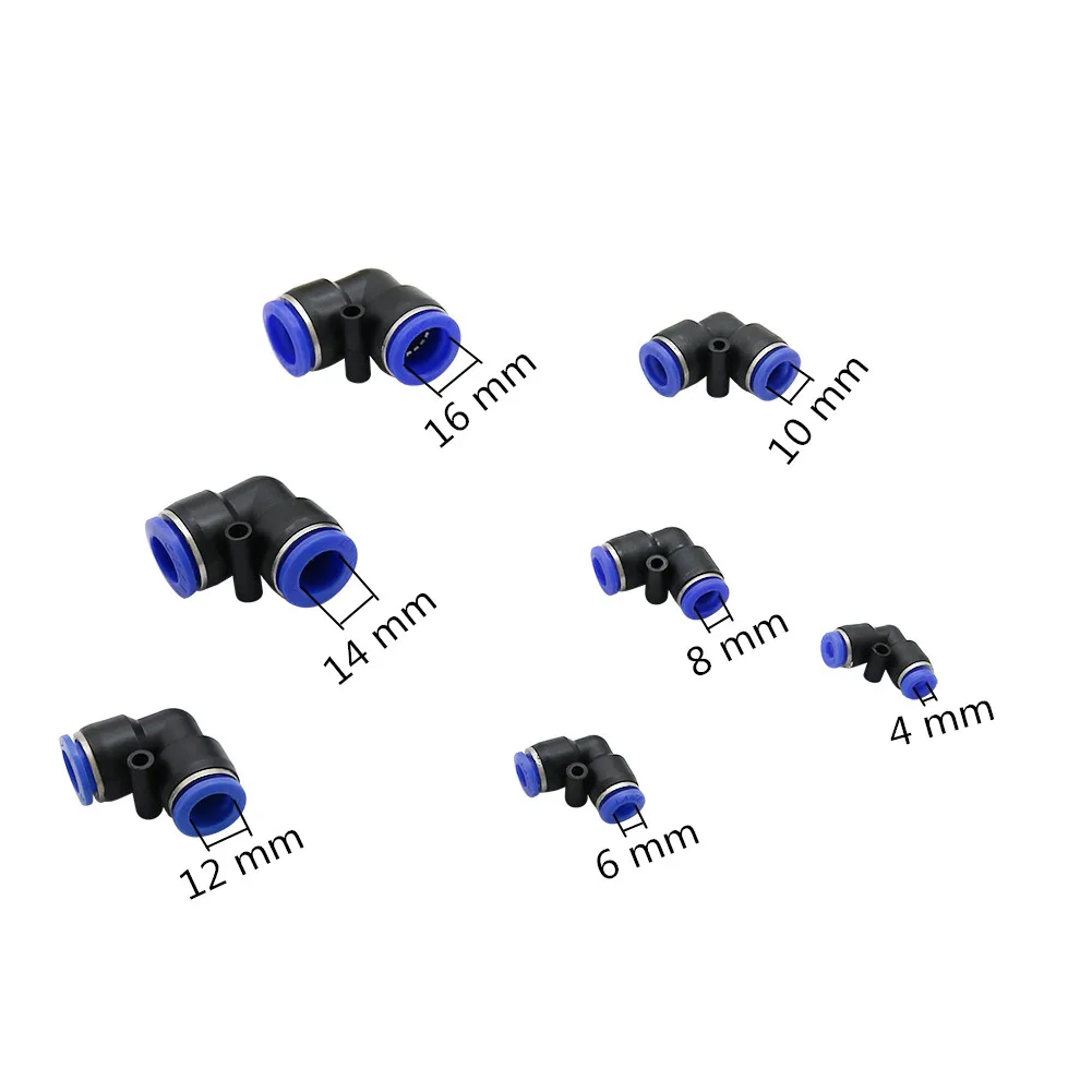 PV Degree Elbow Pneumatic Quick Fitting Plastic 4/6/8/10/12/14/16mm Air Parts Pipe Push In Water Quick Connector Slip Lock 2 Way