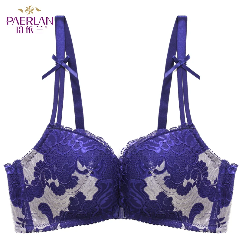 PAERLAN Wire Free Front Closure Lace Floral Bra One-Piece Small Breast Push Up Sexy Beauty Back Seamless Underwear Women