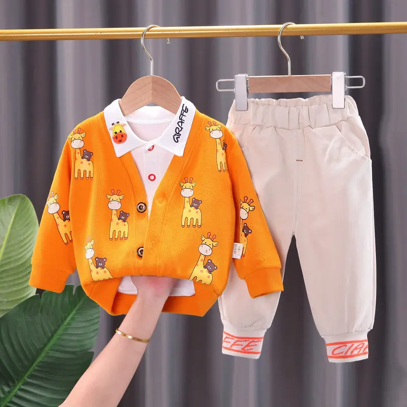 2021 Autumn Outfits Kids Boys Clothes Cute Infant Cotton Suits Strips Shirt Jacket T Shirt Pants 3pcs/Sets Boys Kids Clothing