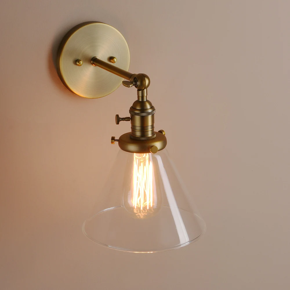 Permo-lâmpada de parede com funil de vidro, 7.3 polegadas, luminária vintage e27 para decoração de casa, loft, quarto