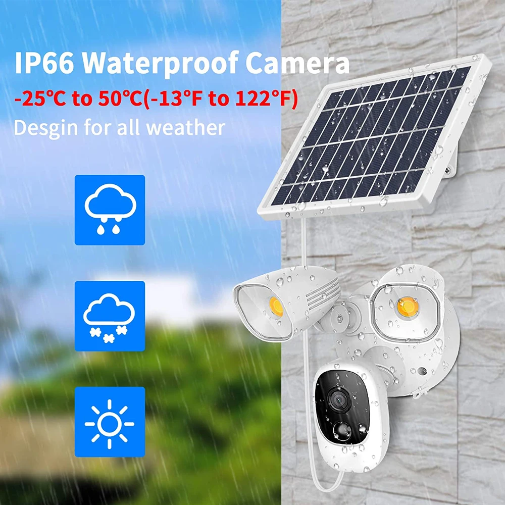 Tuya Smart Alexa Google Battery Solar Powered Spotlight Wire-Free WiFi FHD 1080P Outdoor PIR Floodlight Surveillance CCTV Camera